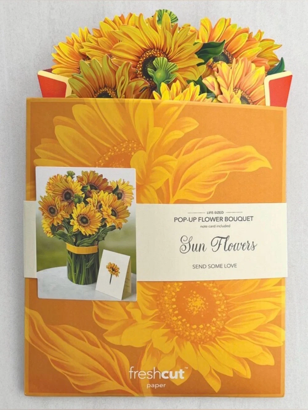 NWT VAN GOGH INSPIRED LIFE LIKE SUNFLOWER POP-UP BOUQUET & VASE W/ CARD 2 MATCH